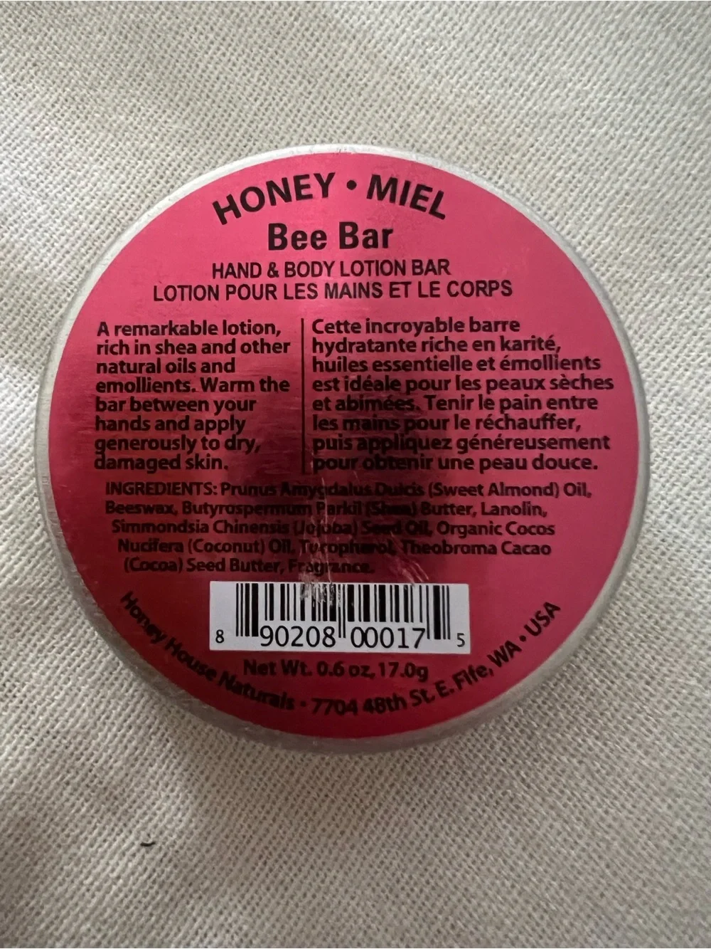 Honey House Naturals Small Bee Bar Lotion, Sweet Honey, 0.6 Ounce new